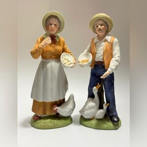 Vintage HOMCO Farmer Couple Figurines Farmhouse Country Decor Set